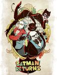  1girl 2boys batman_(series) batman_returns catwoman dc_comics fish hat multiple_boys the_penguin top_hat umbrella 