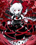  absurdres acrylic_paint_(medium) bow hair_bow highres kurodani_yamame long_sleeves millipen_(medium) ponytail puffy_sleeves red_eyes short_hair silk skull solo spider_web spot_color torajirou_(toraneko_zirou) touhou traditional_media 