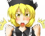  bad_id bad_pixiv_id blonde_hair blush clenched_hands futomashio hat lunasa_prismriver open_mouth short_hair solo touhou white_background yellow_eyes 