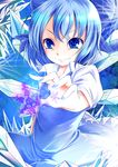  blue_eyes blue_hair cirno hayase_kento highres ice nail_polish short_hair smile solo touhou 