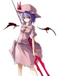  alternate_weapon detached_wings fullmetal_alchemist hat hat_ribbon lance_of_longinus neon_genesis_evangelion puffy_sleeves purple_hair red_eyes remilia_scarlet ribbon shiroshi_(denpa_eshidan) short_hair short_sleeves solo spear_the_gungnir touhou weapon white_background wings 