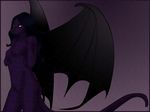  bottomless butt dragon female glowing glowing_eyes hair long_tail nude purple_skin solo wings 