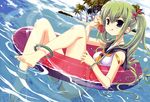  bandaid dengeki_moeoh green_hair hagiwara_onsen ice_cream long_hair original seifuku swimsuit twintails water 