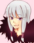  1girl agria agria_(tales) freckles fur grey_hair long_hair low-tied_long_hair lowres open_mouth pink_background purple_eyes tales_of_(series) tales_of_xillia 