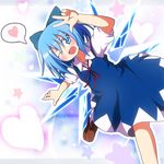  arm_up blue_dress blue_eyes blue_hair blush bow cirno do_(4-rt) dress hair_bow heart loafers one_eye_closed shoes short_hair solo spoken_heart star touhou wings 