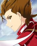  brown_eyes brown_hair copyright_name face lloyd_irving male_focus nina_(pastime) profile red_shirt shirt solo tales_of_(series) tales_of_symphonia 