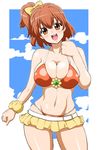  bare_shoulders belt bikini bow breasts brown_eyes brown_hair cleavage fresh_precure! groin hair_bow hokuto_(tokuho) large_breasts navel open_mouth precure side_ponytail skirt solo swimsuit yamabuki_inori 