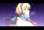  alice_margatroid bad_id bad_pixiv_id blonde_hair blue_eyes blue_scarf hairband letterboxed lowres open_mouth profile sanotsuki scarf short_hair solo tears touhou upper_body 
