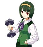  bow dumbbell green_hair hairband idolmaster idolmaster_(classic) mole otonashi_kotori owa_(ishtail) red_eyes short_hair smile solo 