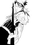  armor cu_chulainn_(fate/prototype) fate/prototype fate_(series) greyscale kireru long_hair male_focus monochrome polearm ponytail solo spear weapon 