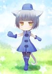  :3 animal_ears blue_skirt boots cat_ears cat_tail elizabeth_(persona) gloves grey_hair hat kemonomimi_mode kujiran pantyhose persona persona_3 short_hair skirt solo star tail yellow_eyes 