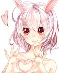  animal_ears blush bunny_ears collarbone heart heart_hands nude original pink_hair red_eyes short_hair smile solo upper_body wakatsuki_you white_background 
