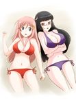  akihisa201 bad_id bad_pixiv_id bikini black_hair blue_eyes breast_hold breasts chiaki_kurihara cleavage crossed_arms glasses katou_marika large_breasts long_hair lowleg lowleg_bikini miniskirt_pirates multiple_girls pink_hair side-tie_bikini swimsuit yellow_eyes 