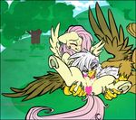  avian blush censored duo equine female feral fluttershy_(mlp) friendship_is_magic gilda_(mlp) gryphon holly_massey horse interspecies lesbian licking mammal my_little_pony pegasus pony teats tongue tree wings wood yellow_eyes 