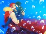  armor bad_id bad_pixiv_id bubble cape fate/zero fate_(series) green_hair hima-jin multiple_boys red_eyes red_hair rider_(fate/zero) underwater waver_velvet 
