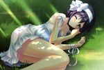  black_hair dengeki_moeoh dress grass original short_hair summer_dress tanihara_natsuki 