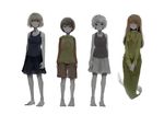  4girls absurdres amnesia_(yume_nikki) bad_id bad_pixiv_id barefoot blonde_hair brown_hair chie_(lcddem) crossover flower ghost hair_flower hair_ornament highres lcddem long_hair long_skirt long_sleeves met-tha multiple_girls red_eyes sabitsuki short_hair shorts skirt sleeveless tank_top toritsuki usotsuki white_background white_hair yellow_eyes yume_nisshi 