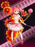  arrow bow bow_(weapon) bubble_skirt dress gloves hair_bow highres huazha01 kaname_madoka magical_girl mahou_shoujo_madoka_magica open_mouth pink_hair red_eyes short_hair short_twintails skirt smile solo twintails weapon 