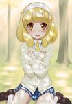  absurdres blonde_hair blush cardigan hairband highres kise_yayoi loafers nanairogaoka_middle_school_uniform notebook open_mouth peacemaker777 precure school_uniform shoes short_hair skirt smile smile_precure! solo white_hairband yellow_eyes 