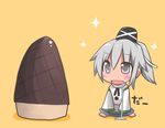  bad_id bad_pixiv_id bamboo_shoot chocolate drooling grey_eyes hat himegi japanese_clothes mononobe_no_futo ponytail silver_hair skirt solo takenoko_no_sato_(food) tate_eboshi touhou 