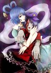  blue_hair chinese_clothes fingernails green_eyes hair_ornament hair_rings hair_stick hat kaku_seiga manasseh miyako_yoshika multiple_girls open_mouth outstretched_arms puffy_sleeves purple_eyes purple_hair sharp_fingernails shawl short_hair short_sleeves star touhou zombie_pose 