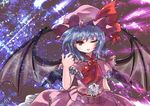  blue_hair bow dress hat heart red_eyes remilia_scarlet risutaru short_hair touhou wings wink 