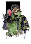  beard big_boss blue_eyes brown_hair candy eyepatch facial_hair food headband ikuyoan lollipop male_focus metal_gear_(series) metal_gear_solid_peace_walker pinky_out solo 