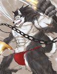  anthro beast biceps bulge canine chain chest_tuft claws clothed clothing fur half-dressed juuhati-n loincloth male mammal muscles open_mouth paws pecs pose purple_eyes rouen scar shining_(series) shining_tears shining_wind solo top_less topless tuft underwear video_games warrior weapon wolf 