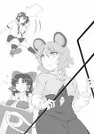  animal_ears bow capelet closed_eyes detached_sleeves flying_sweatdrops greyscale hair_bow hair_tubes hakurei_reimu hat kuro_goma_(kakkou11) long_sleeves monochrome mouse_ears multiple_girls nazrin open_mouth pointy_ears puffy_sleeves shameimaru_aya short_hair short_sleeves sweatdrop tears tokin_hat touhou 