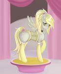  blonde_hair blush clothing cute cutie_mark derpy_hooves_(mlp) equine female feral friendship_is_magic hair horse legwear mammal my_little_pony open_mouth panties pegasus pony solo stockings underwear v-invidia wings yellow_eyes 