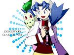  acyamo bangs blue_eyes blue_hair chikorita copyright_name crystal_(pokemon) engrish gen_2_pokemon hat holding holding_poke_ball leaf open_mouth poke_ball pokemon pokemon_(creature) pokemon_(game) pokemon_gsc ranguage red_eyes twintails 