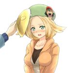  1girl bel_(pokemon) blonde_hair female green_eyes hat highres mask pokemon pokemon_(game) pokemon_bw2 turizao what 