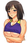  1girl blush breasts bust crop_top highres kodamashi large_breasts mazokano_hamareta_rikujobuin simple_background underboob upper_body 