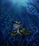  bow closed_eyes dna double_helix hat hat_bow komeiji_koishi long_sleeves manasseh short_hair silver_hair solo third_eye touhou underwater wide_sleeves 