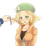  bad_id bad_pixiv_id bel_(pokemon) blonde_hair blush breasts crying crying_with_eyes_open eyewear_removed flipped_hair glasses green_eyes hands hat hat_ribbon highres holding holding_eyewear jacket large_breasts open_clothes open_jacket open_mouth out_of_frame pokemon pokemon_(game) pokemon_bw pokemon_bw2 red-framed_eyewear ribbon semi-rimless_eyewear solo_focus tears touya_(pokemon) turizao white_background 