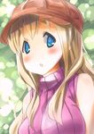  bad_id bad_pixiv_id beret blonde_hair blue_eyes blush casual hat k-on! kotobuki_tsumugi long_hair looking_at_viewer parted_lips ribbed_sweater sleeveless sleeveless_turtleneck solo sweater turtleneck upper_body y_(sy20) 