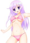  bikini blush breasts choujigen_game_neptune_mk2 d-pad d-pad_hair_ornament groin hair_ornament long_hair medium_breasts navel nepgear neptune_(series) open_mouth pink_bikini purple_eyes purple_hair simple_background solo swimsuit tamaki_(tamaki_pic) underboob white_background 