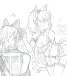  2girls animal_ears bound c.c. cat_ears chair code_geass creayus lelouch_lamperouge lineart monochrome multiple_girls nunnally_lamperouge sketch tail tied_up 