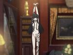  1girl arms_up bdsm bit_gag black_eyes black_hair body_art bondage bookshelf bound bound_wrists breasts byakuya_rinne censored drapes euphoria euphoria_(clockup) flat_chest gag game_cg hanging henna long_hair navel nipples nude restrained ribs rope tattoo 