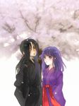  1girl basilisk_(manga) cherry_blossoms couple hetero hotarubi japanese_clothes kimono shiratake tree yashamaru yukata 
