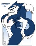  anthro big_breasts blue_fur breasts butt chest_tuft female fur invalid_tag nails navel nude pose sergal side_boob smile solo tuft vallery walter_sache 