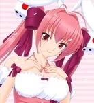  animal_ears antenna_hair bare_shoulders bow breasts bunny_ears cleavage di_gi_charat dice dice_hair_ornament gaen hair_bow hair_ornament large_breasts long_hair looking_at_viewer pink_eyes pink_hair smile solo twintails usada_hikaru 