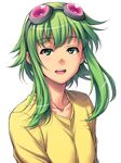  :d alternate_costume collarbone goggles goggles_on_head green_eyes green_hair gumi long_hair looking_at_viewer open_mouth smile solo tatsuhiko_(pasutaya) upper_body vocaloid 