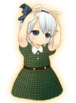  animal_ears blue_eyes cat_ears dress fake_animal_ears hands_on_own_head konpaku_youmu no_legs parted_lips short_hair short_sleeves silver_hair simple_background solo standing touhou tsutsui0608 white_background younger 