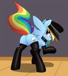  2012 ? anus butt collar cutie_mark equine female friendship_is_magic hair hat horse looking_at_viewer multi-colored_hair my_little_pony pegasus plain_background pony presenting presenting_hindquarters pussy rainbow_dash_(mlp) rainbow_hair smitty_g socks solo tongue wings 