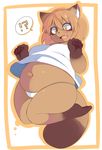  brown_hair chubby clothing exposed female hair mammal mcdonnell-douglas overweight panties plain_background raccoon solo surprise tanuki tight_clothing underwear yellow_eyes 
