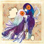  bad_id bad_pixiv_id blue_eyes blue_hair bubble chiyo_(fragile) dual_persona floating flower foggy1100 fragile:_sayonara_tsuki_no_haikyo ghost ghost_tail hair_flower hair_ornament highres japanese_clothes kimono long_hair multiple_girls nail_polish pins purple_hair silver_hair spirit 