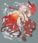  bad_id bad_pixiv_id boots bow dress_shirt fiery_wings fire flame fujiwara_no_mokou hair_bow highres itomugi-kun long_hair pants profile red_eyes shirt shoes silver_hair solo suspenders touhou very_long_hair wings 