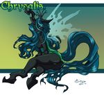  anthrofied blue_hair breasts butt changeling crown female friendship_is_magic green_eyes hair horn long_hair looking_at_viewer mingchee my_little_pony open_mouth queen_chrysalis_(mlp) side_boob smile teeth wings 