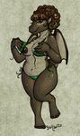  bakini breasts brown brown_scales clothed clothing dragon female iko kay_the_dragon nipples sigil skimpy solo swimsuit wings 